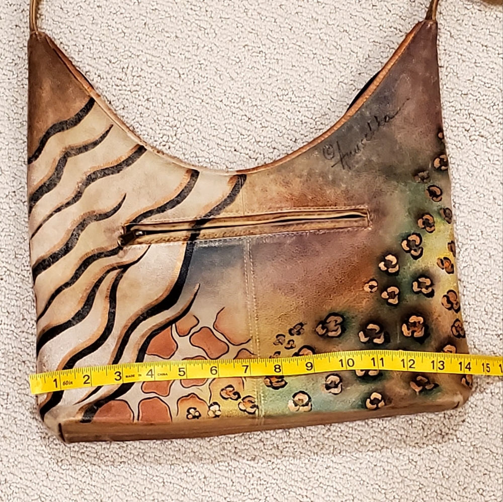 Anuschka Signed Leather Handpainted African Safari+Animal Prints Shoulder Bag - Picture 10 of 16